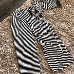 Fashion Nova Black and White Vertical Stripe Pantsuit Pants